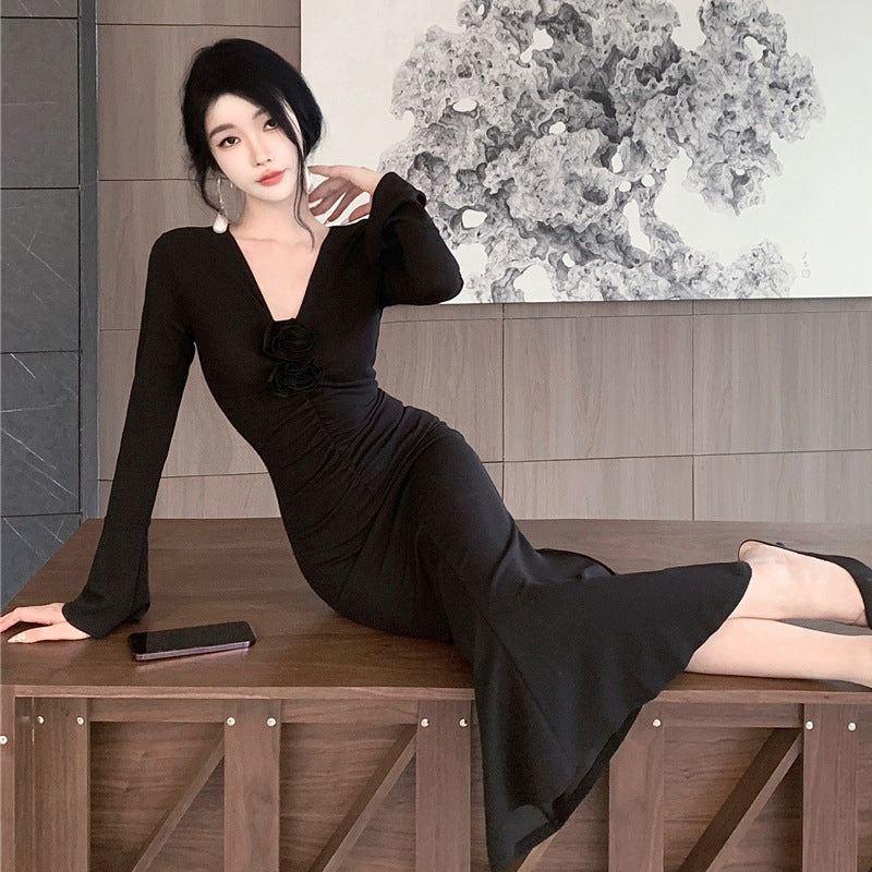 Kvinnors Sjöjungfruklänning V-ringning Blommönster Polyester-5