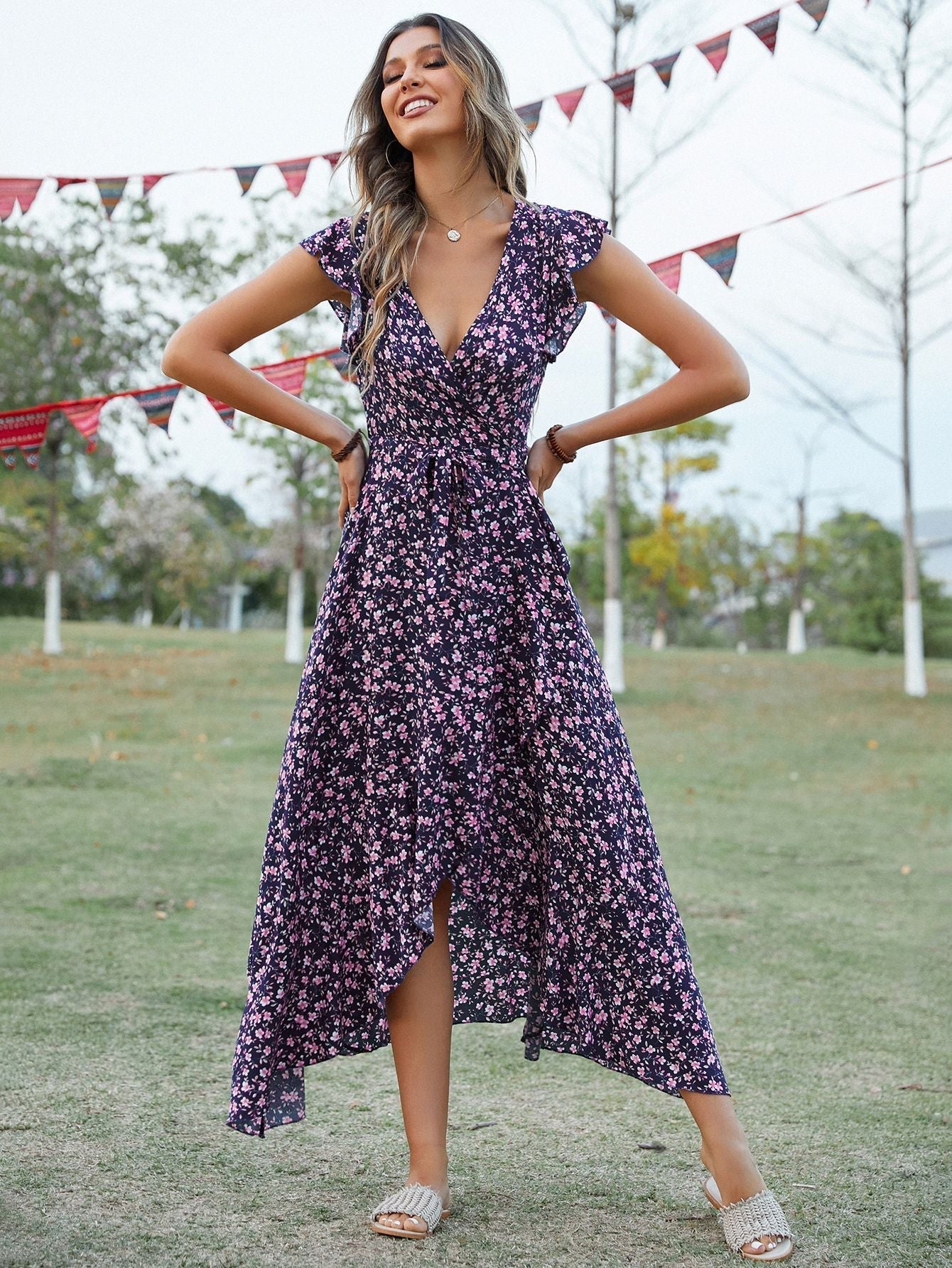 Maxiklänning Dam Asymmetrisk Design Polyester för Sommar-5