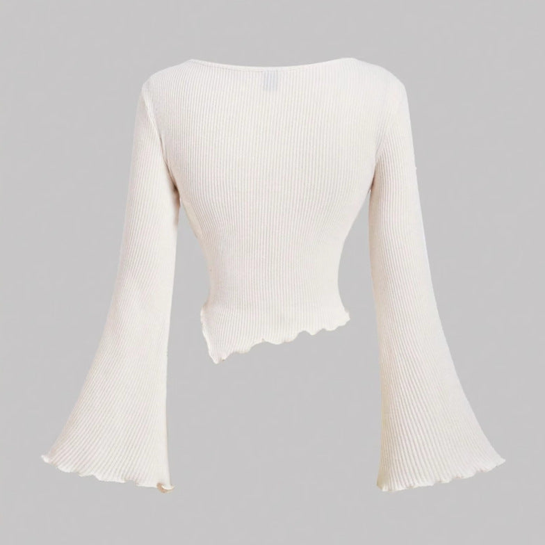 Långärmad T Shirt Dam med Klockärmar i Mjuk Polyester-3