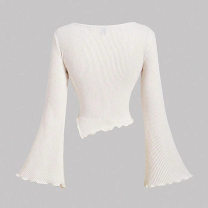 Långärmad T Shirt Dam med Klockärmar i Mjuk Polyester-3