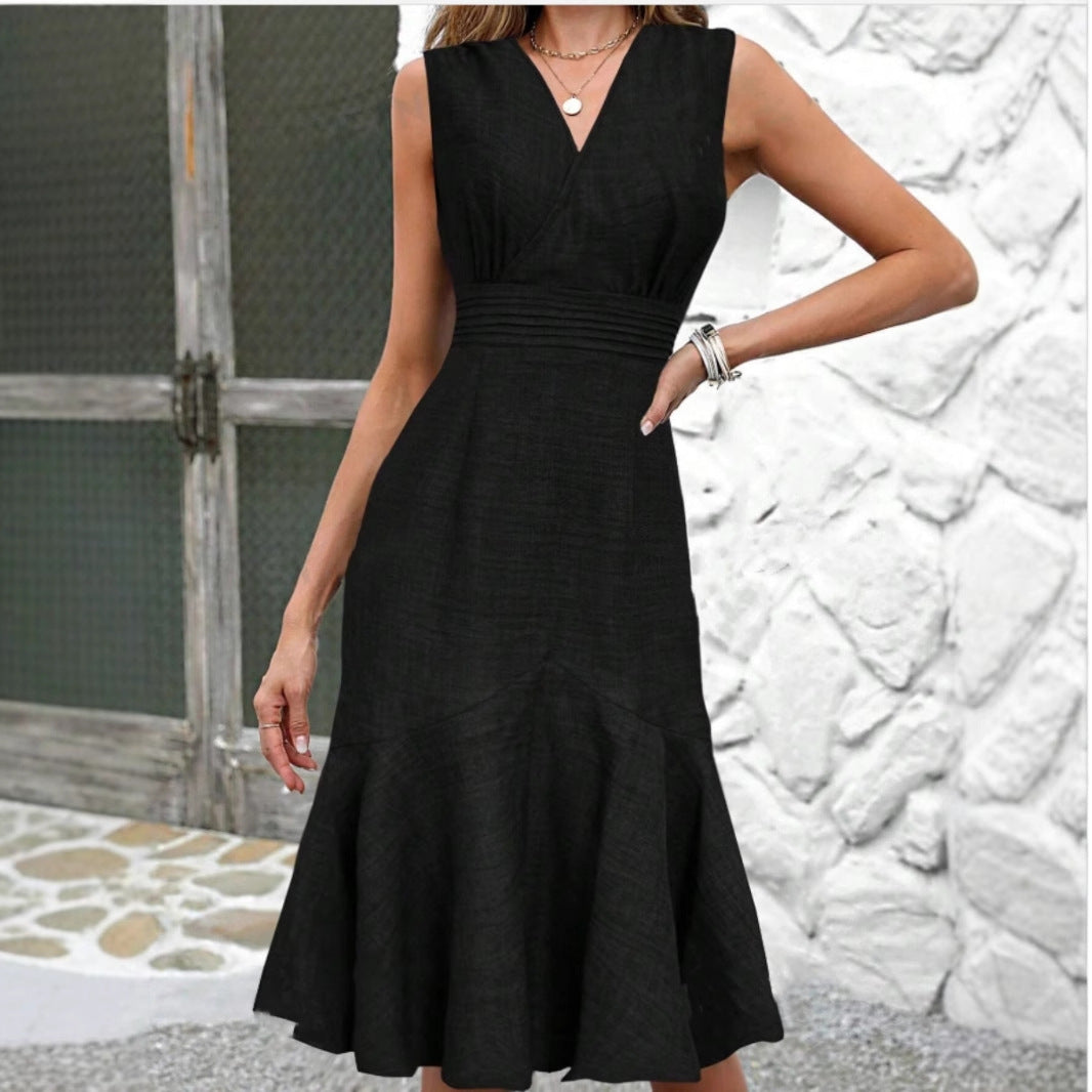 Dam Klänning V-ringning Slim Fit Mermaid Midi Tyger 3