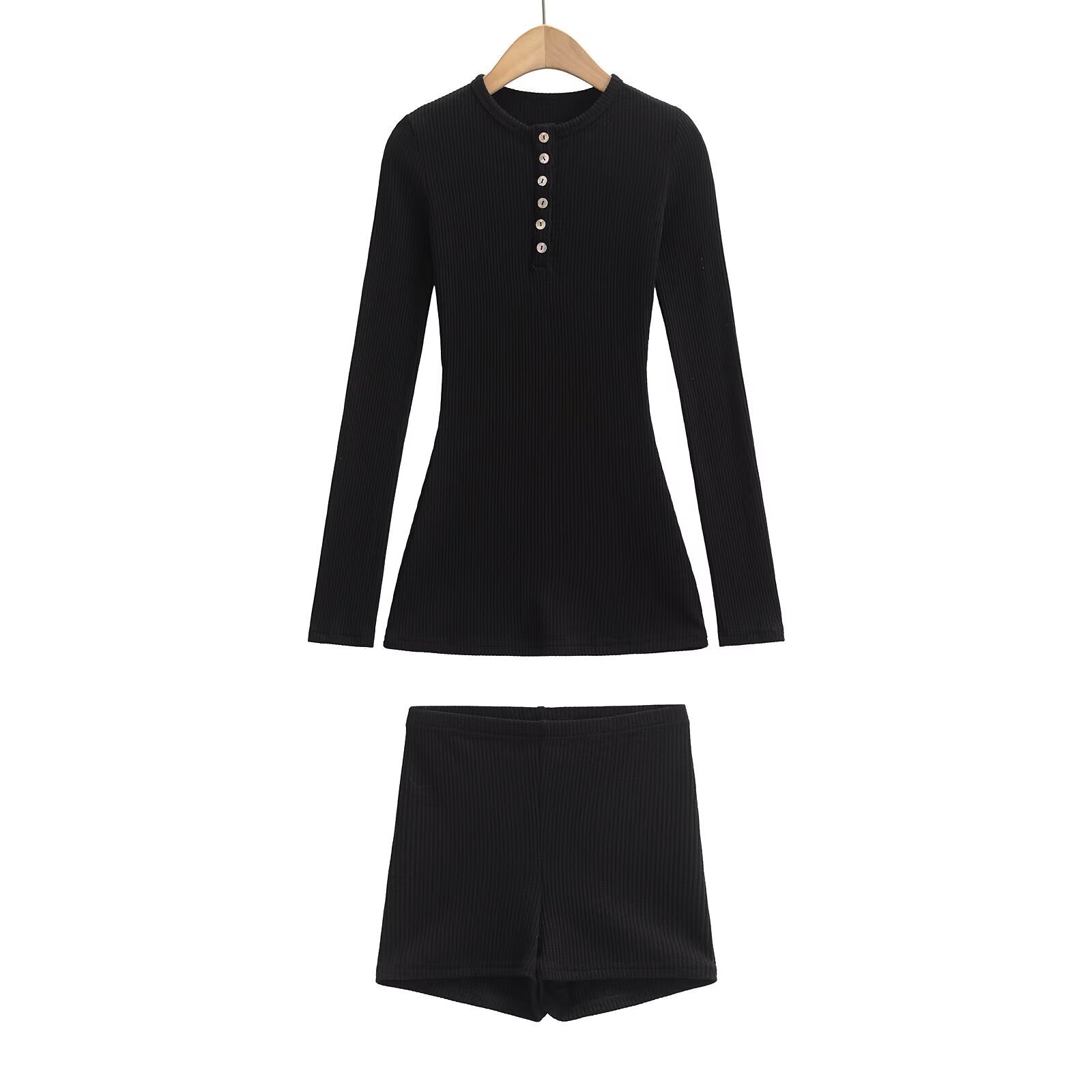 Kvinnors Loungewear Set Långärmad Blus och Shorts Mjuk Bomull 8