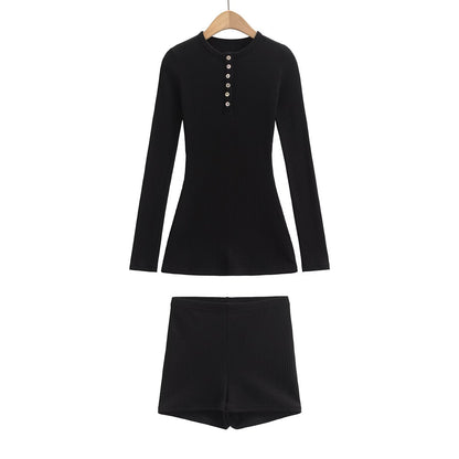 Kvinnors Loungewear Set Långärmad Blus och Shorts Mjuk Bomull 8