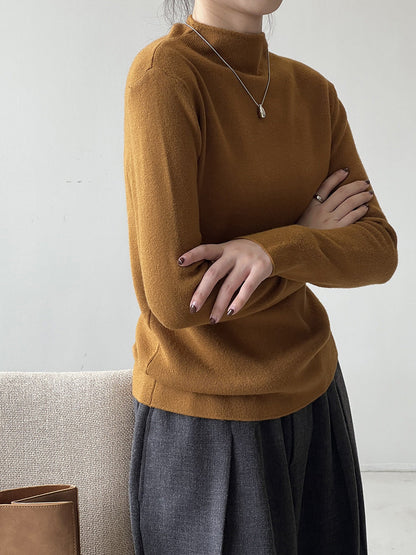 Dam Stickad Halvturtleneck Tröja Borstad Ull-2