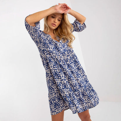 Kvinna A-Linje Klänning Korta Ärmar Polyester-4