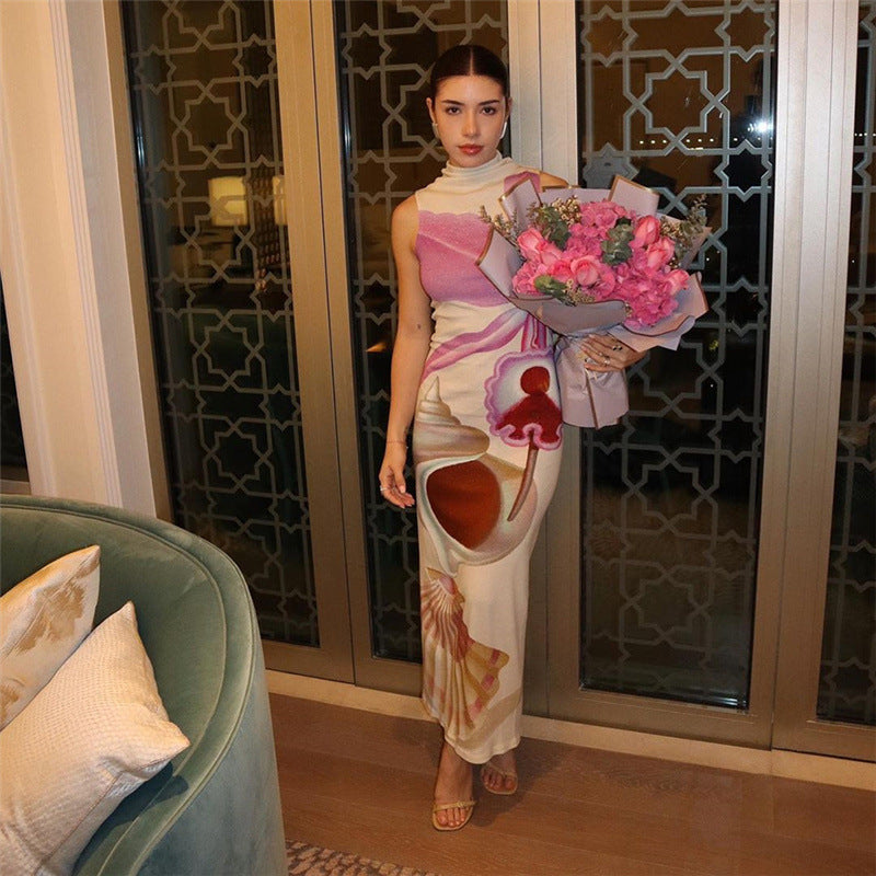 Dam Klänning Ärmlös Lång Med Högt Midjebälte Polyester Fina Dam Klänningar-4