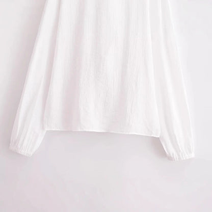 Voluminös Damblus med Ruffle-design och Justerbar Snörning i Andningsbart Tyg - V-ringad, S-XL 4