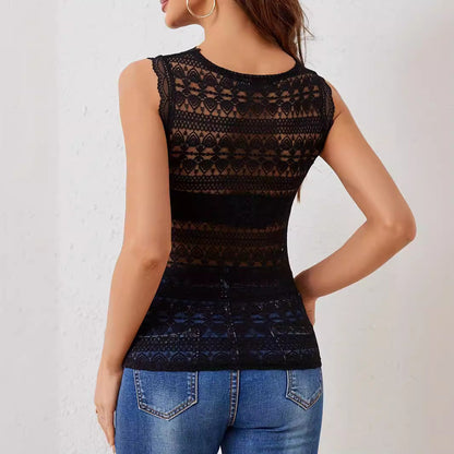 Dam V-ringad Topp Spetsdetaljer Polyester-3