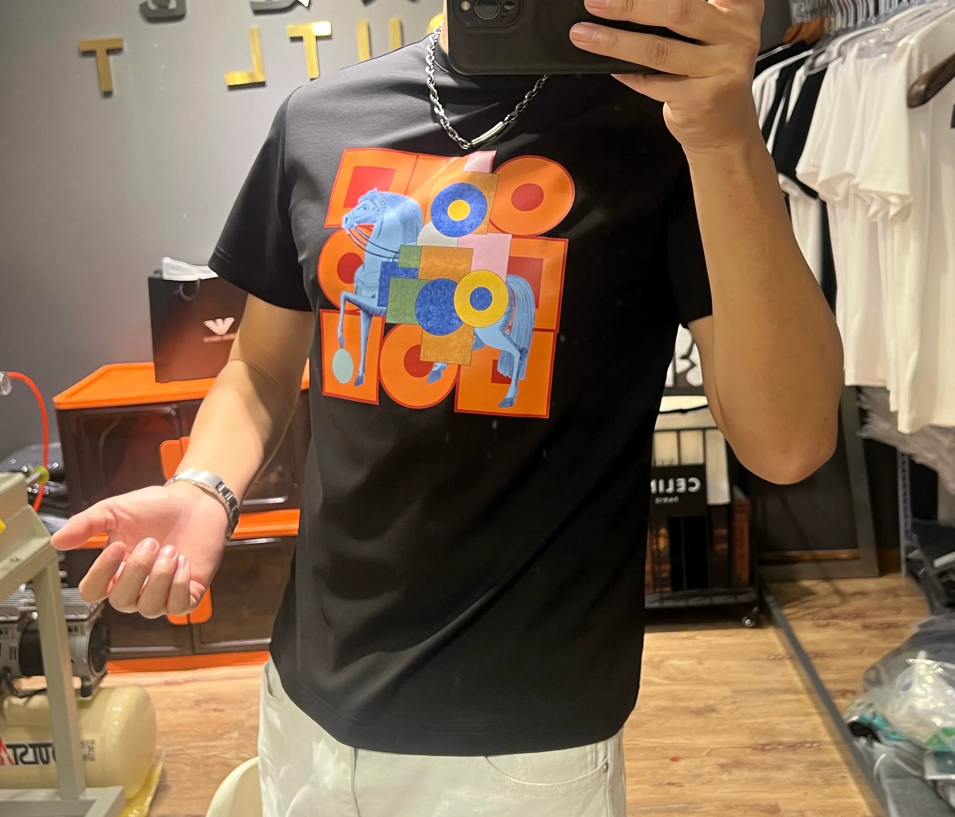 Dam T-shirt Geometrisk Mönster 100% Bomull Korta Ärmar-2