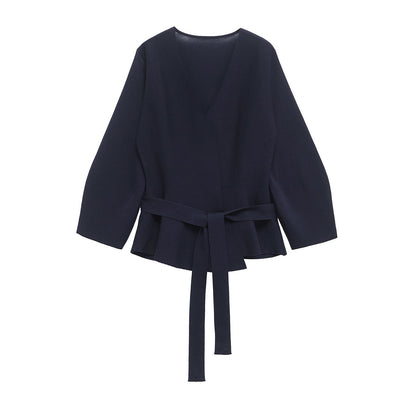 Variant image for Kvinna Lång Kofta Cardigan med V-Hals och Bälte i Akryl-7