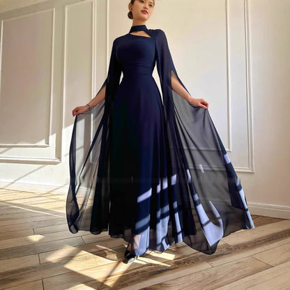 Fina Dam Klänningar Vintage Chiffong Långärmad Elegant-2