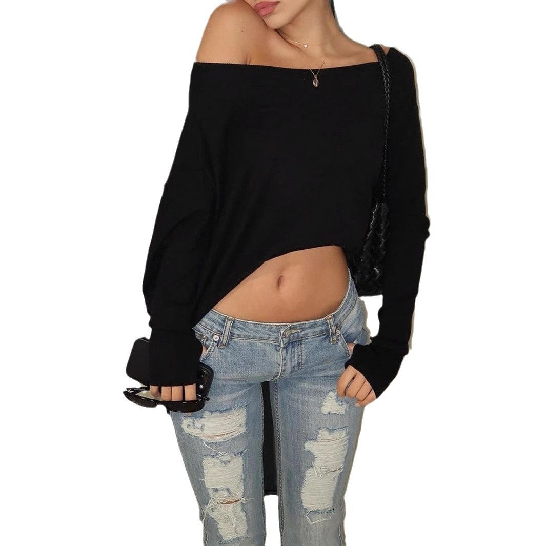 Långärmad T-shirt Dam Modern Design Mjuk Bomull-4