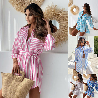 Dam Klänning Lång Skjorta Tryckt Polyester Avslappnad Passform-2