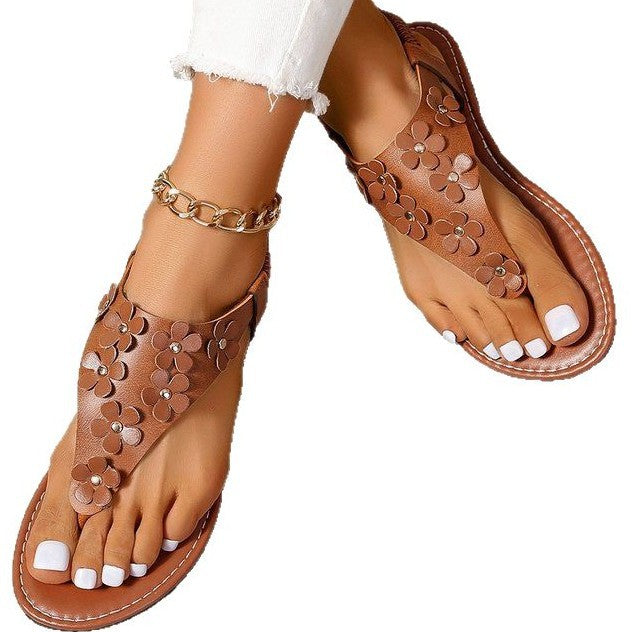 Ergonomiska Dam Sandaler med Tåseparator och Blomdesign i Mjukt Läder – Slip-resistent Sula, Komfort för Vardags och Fest 6