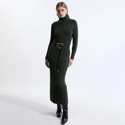 Damstickad Klänning Hög Krage Mjuk Ull Figurbetonad 2