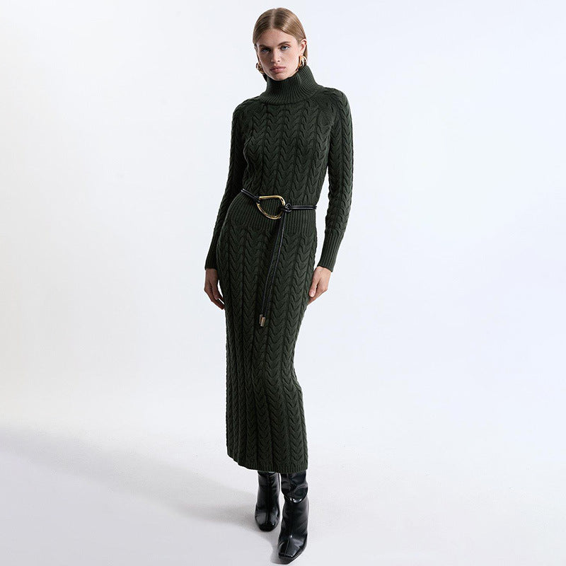 Damstickad Klänning Hög Krage Mjuk Ull Figurbetonad 8