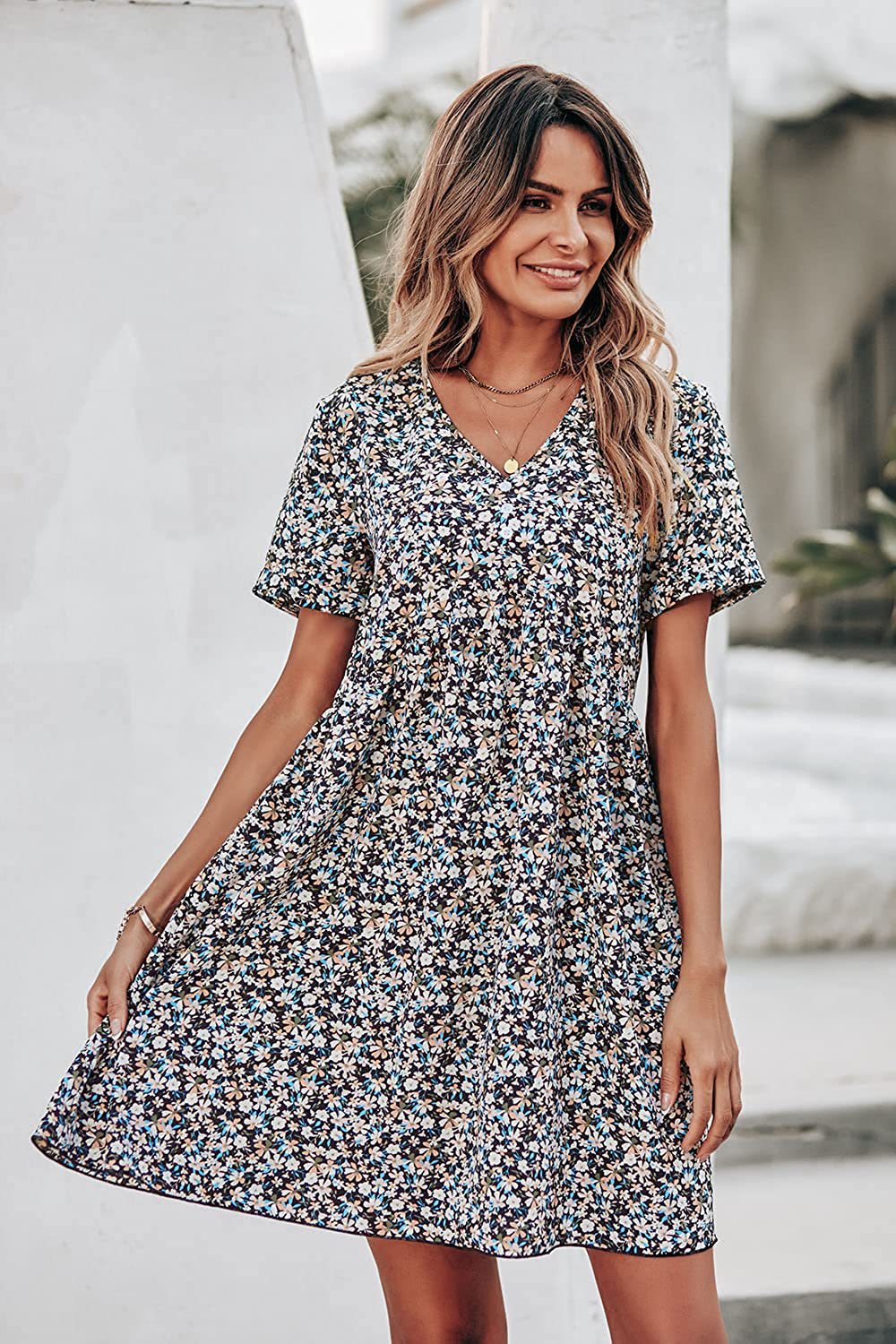 Variant image for Kvinna Fritidsklänning Blommig Bomull Avslappnad-3