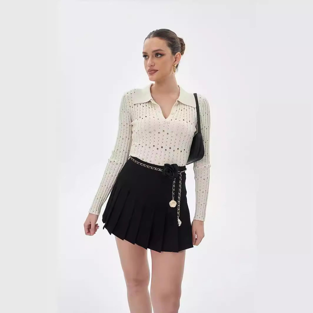 Dam Slim Top Långärmad Monokrom Polyester-6