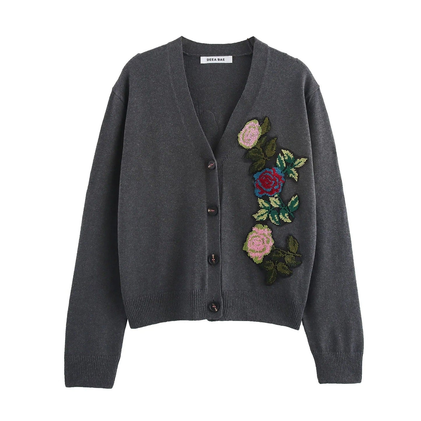 Variant image for Kvinnors Cardigan Blommig Broderdesign Mjukt Tyg-1