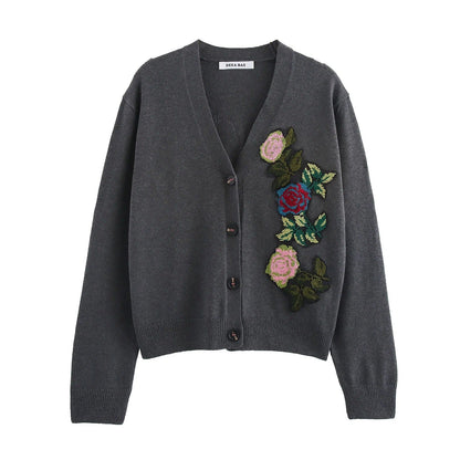 Variant image for Kvinnors Cardigan Blommig Broderdesign Mjukt Tyg-1