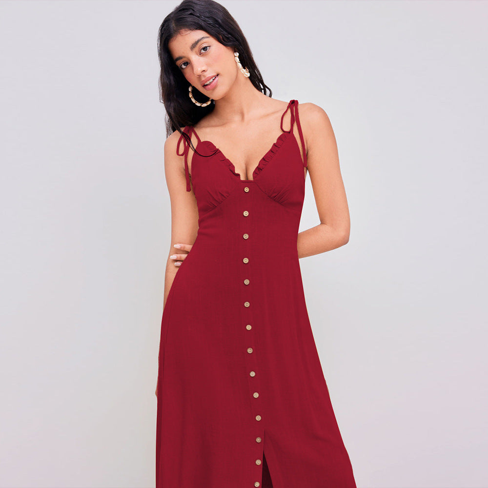 Damklänning V-ringad A-linje Midi Polyester-4