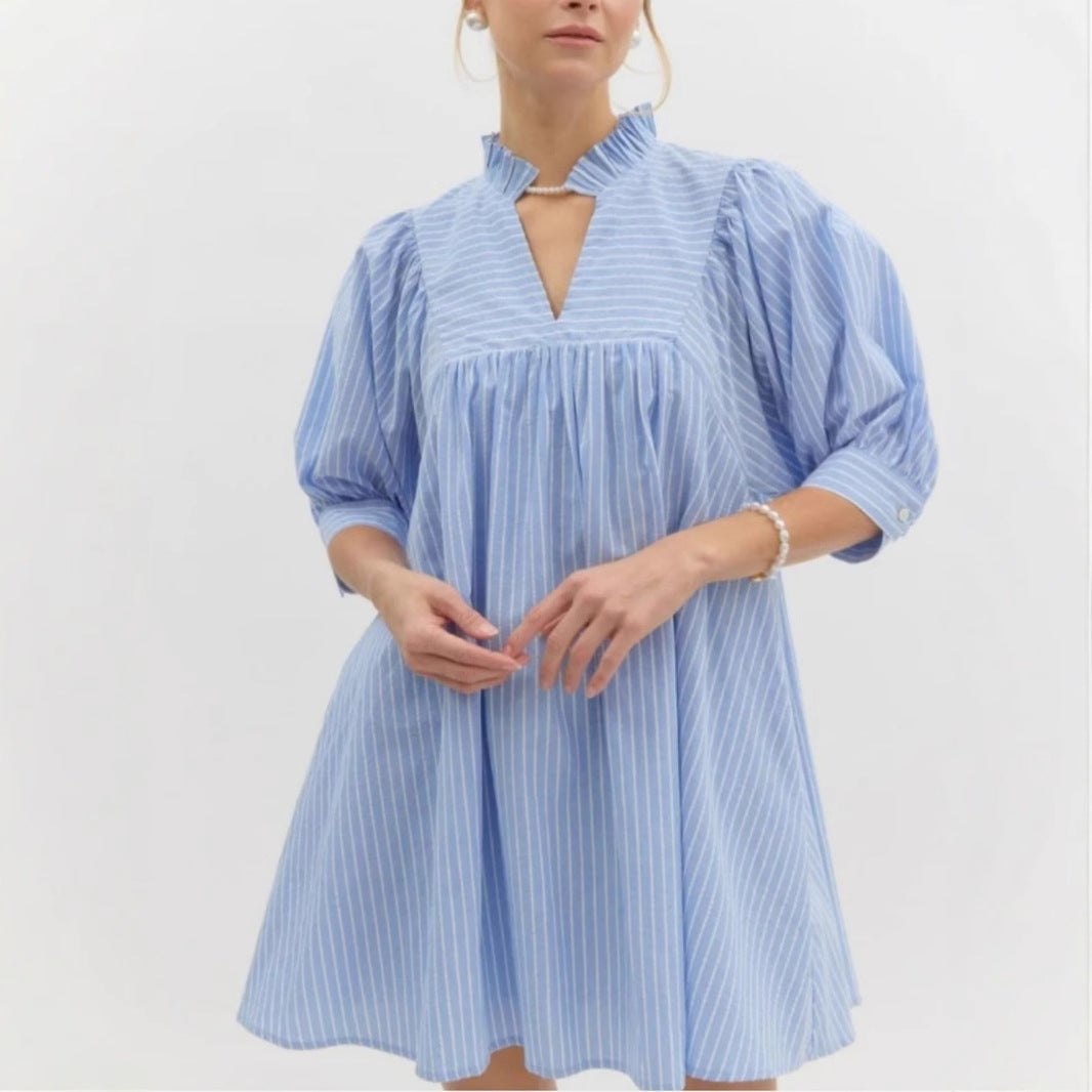 Kvinna A-linje Klänning V-ringning Tryckt Polyester-5