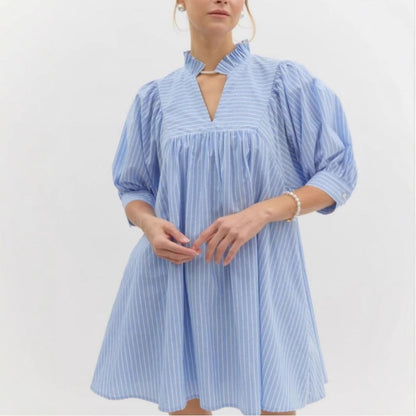 Kvinna A-linje Klänning V-ringning Tryckt Polyester-5