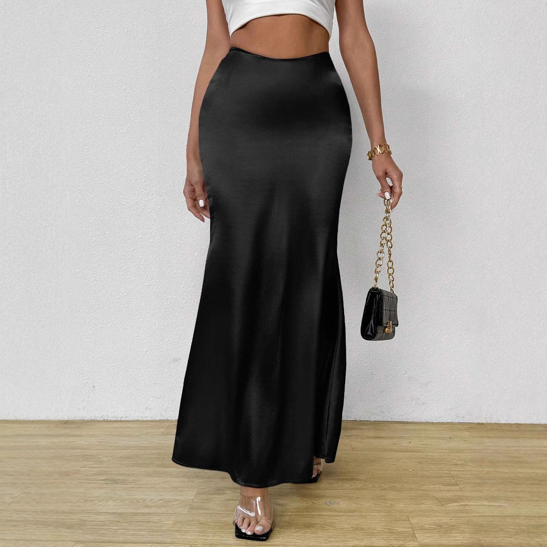 Dam Maxikjol Satin Elegant Lång Stil Med Figur-Huggande Passform 4