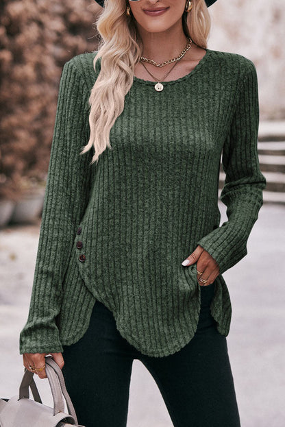 Variant image for Dam Topp Rund Nederkant Borstad Bomull med Knappdetaljer-21