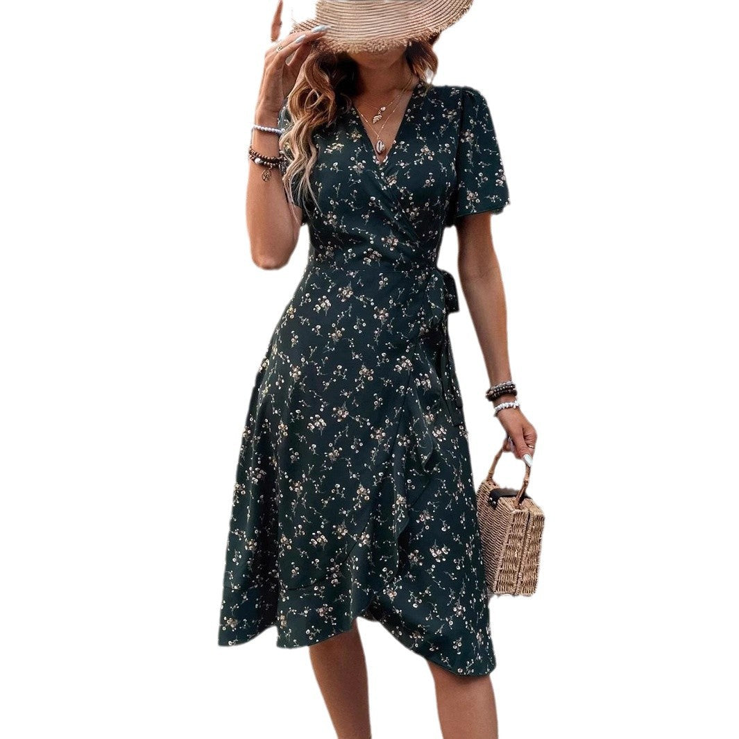 Maxiklänning Dam V-ringning Blommig Polyester Ruffled-6