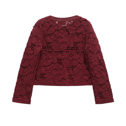 Elegante Damen Strickjacke mit Spitzen-Details und Knopfverschluss – Vielseitige Cardigan für Frühling und Herbst 4