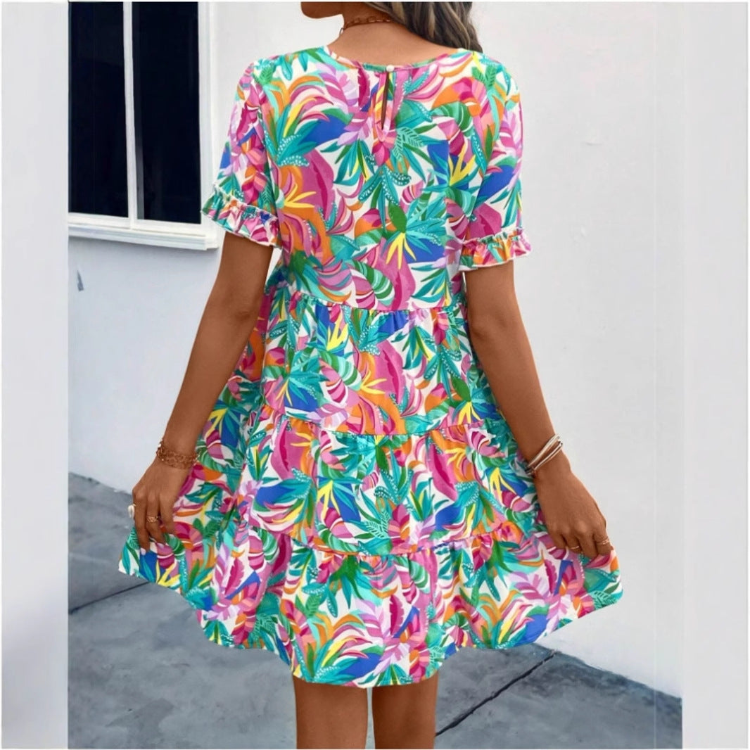 Kvinnors Tårta Klänning Blommig Tryckt Bomull Polyester-3