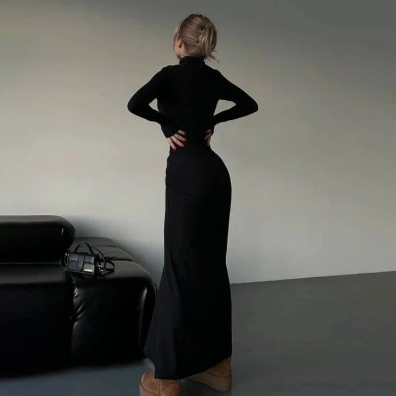 Variant image for Kvinnors Långärmad Klänning Hög Krage Mjuk Tyg-3