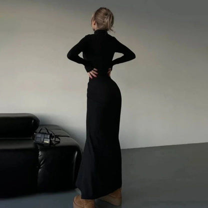 Variant image for Kvinnors Långärmad Klänning Hög Krage Mjuk Tyg-3