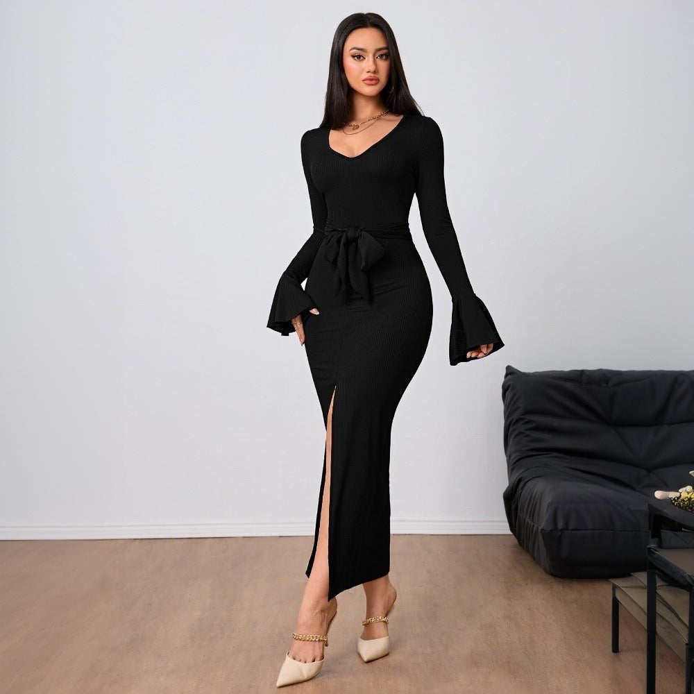 Dams Långklänning Bodycon Elegant Högkvalitativt Tyg-6