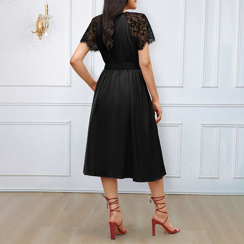 Festliches Damenkleid mit Spitzeninsätzen und Midjebälte – Elegantes Kleid für Hochzeitsgast und besondere Anlässe 3