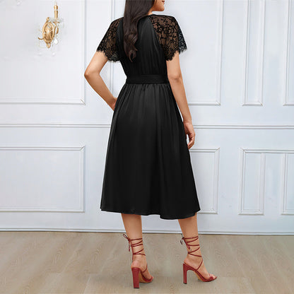 Festliches Damenkleid mit Spitzeninsätzen und Midjebälte – Elegantes Kleid für Hochzeitsgast und besondere Anlässe 3