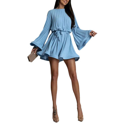 Dam Kort Klänning Med Snörningsdetalj Veckad Polyester-6