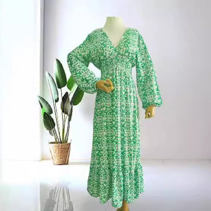 Kvinna Lång Klänning Elegant Polyester Flödande-3