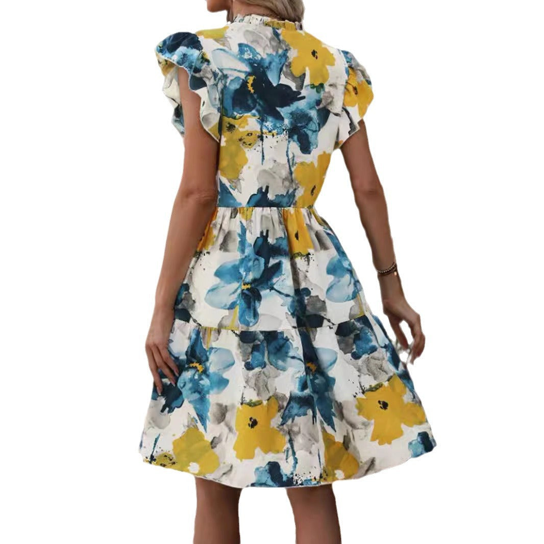 Damklänning A-Linje Midi Tryckt Polyester-6