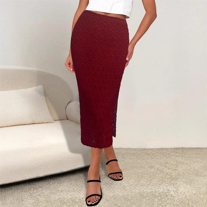 Kvinnors Stickkjol Diamantmönster Stickad med Sidoslits-2