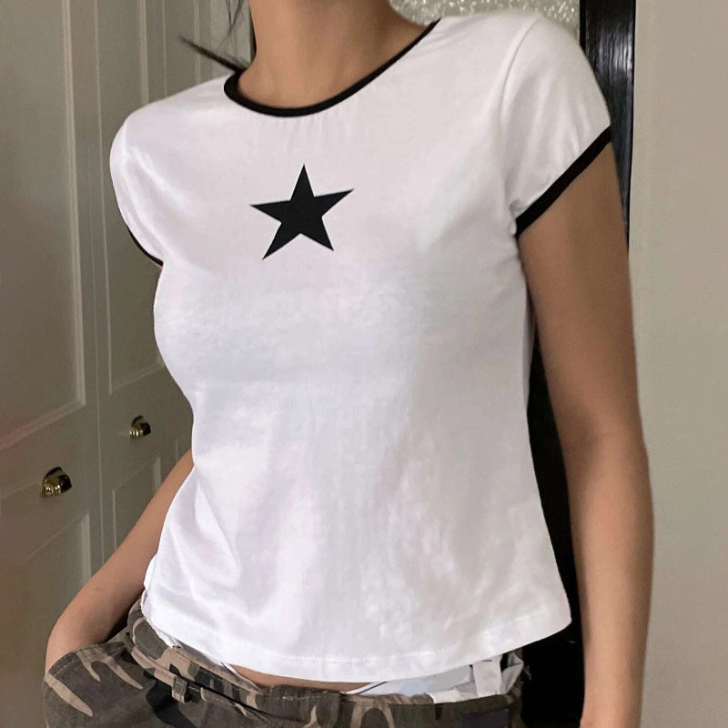 Klassische Kurzarm Bluse für Damen mit Stjärnmotiv – 100% Baumwolle, Entspanntes Design, Schwarze Akzente 3