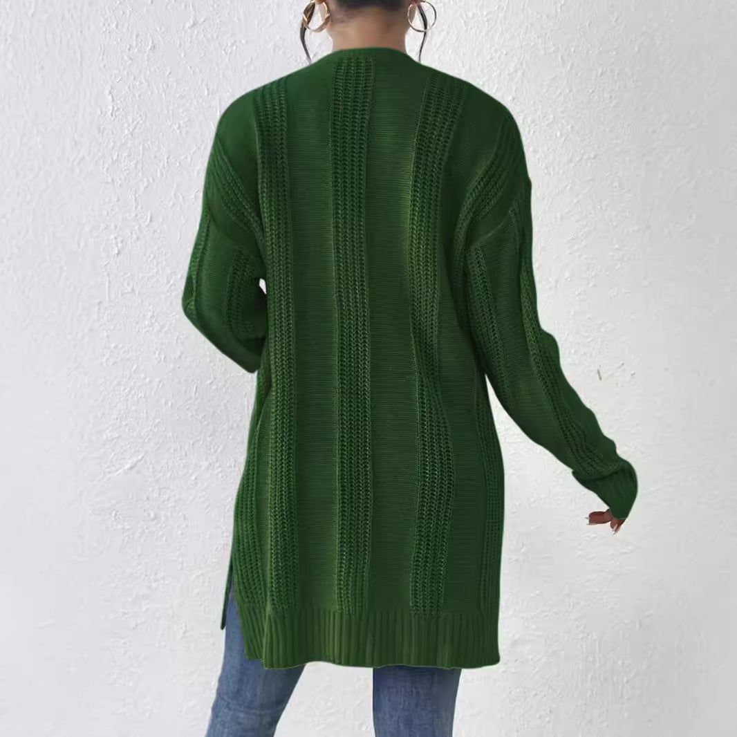 Lång Kofta Dam Öppen Spandex Cardigan-3