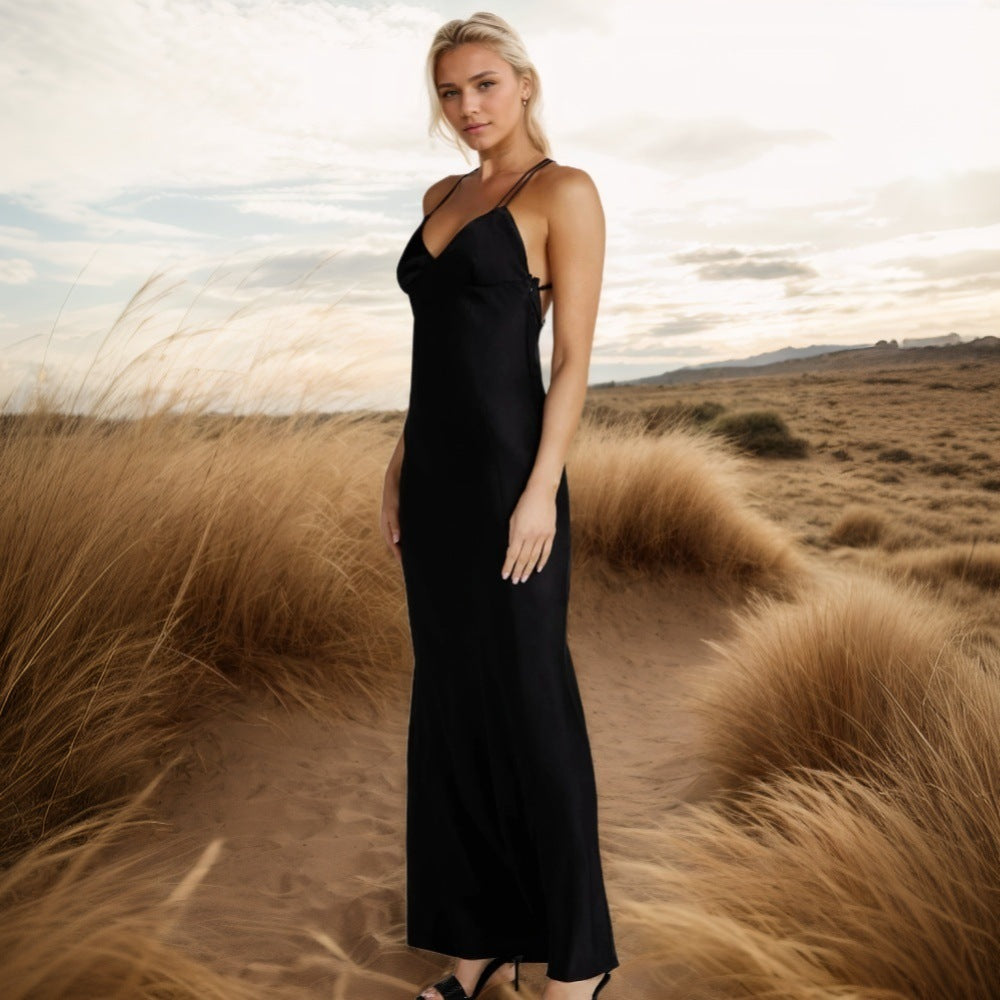 Kvinnors Maxiklänning A-linjeformad Halter Design Polyester-5