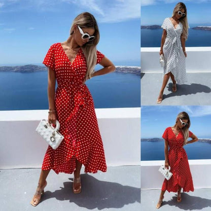 Dam Klänning A-linjeformad Elastisk Midja Polyester Kort Ärme-2