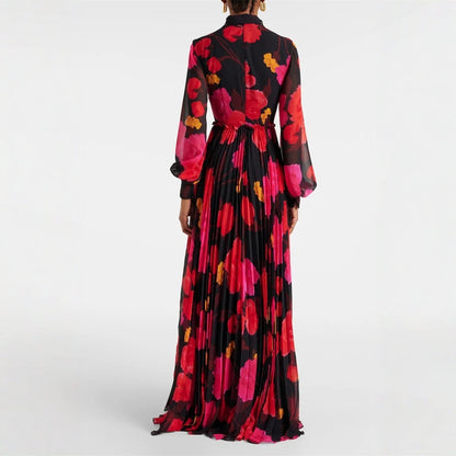 Dam Klänning Slim Fit Ståkrage Tryckt Lång Ärmar Högkvalitativt Tyg-5