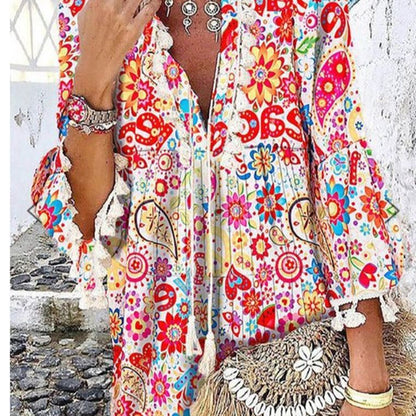 Kvinna Midi Klänning V-ringad Polyester A-Line Rüschensleeve-2