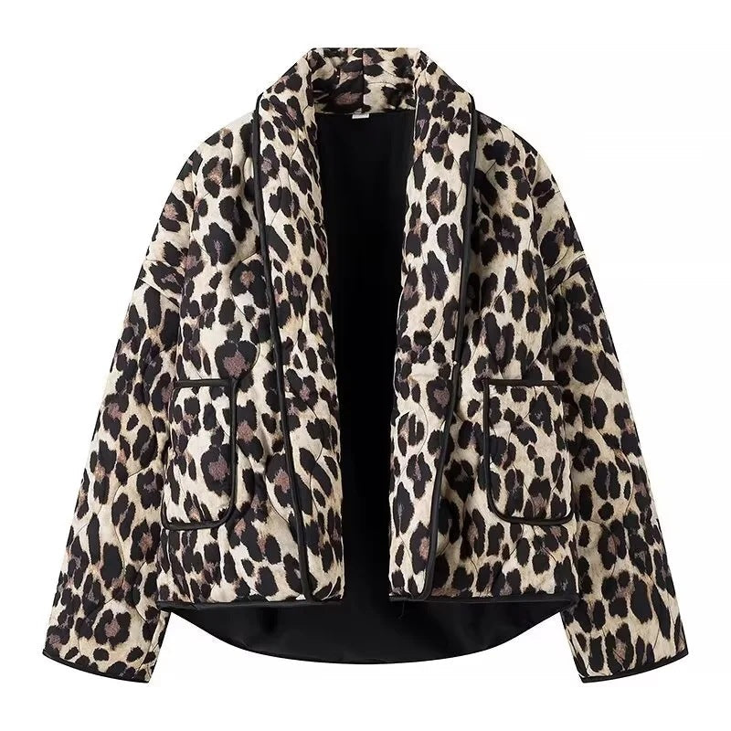 Kvinnors Quiltad Jacka Leopardmönster Hållbart Isolerande Material 1