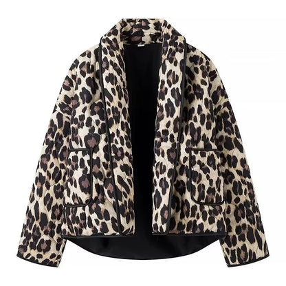 Kvinnors Quiltad Jacka Leopardmönster Hållbart Isolerande Material 1