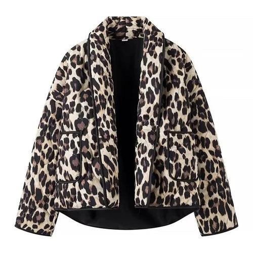 Kvinnors Quiltad Jacka Leopardmönster Hållbart Isolerande Material 1